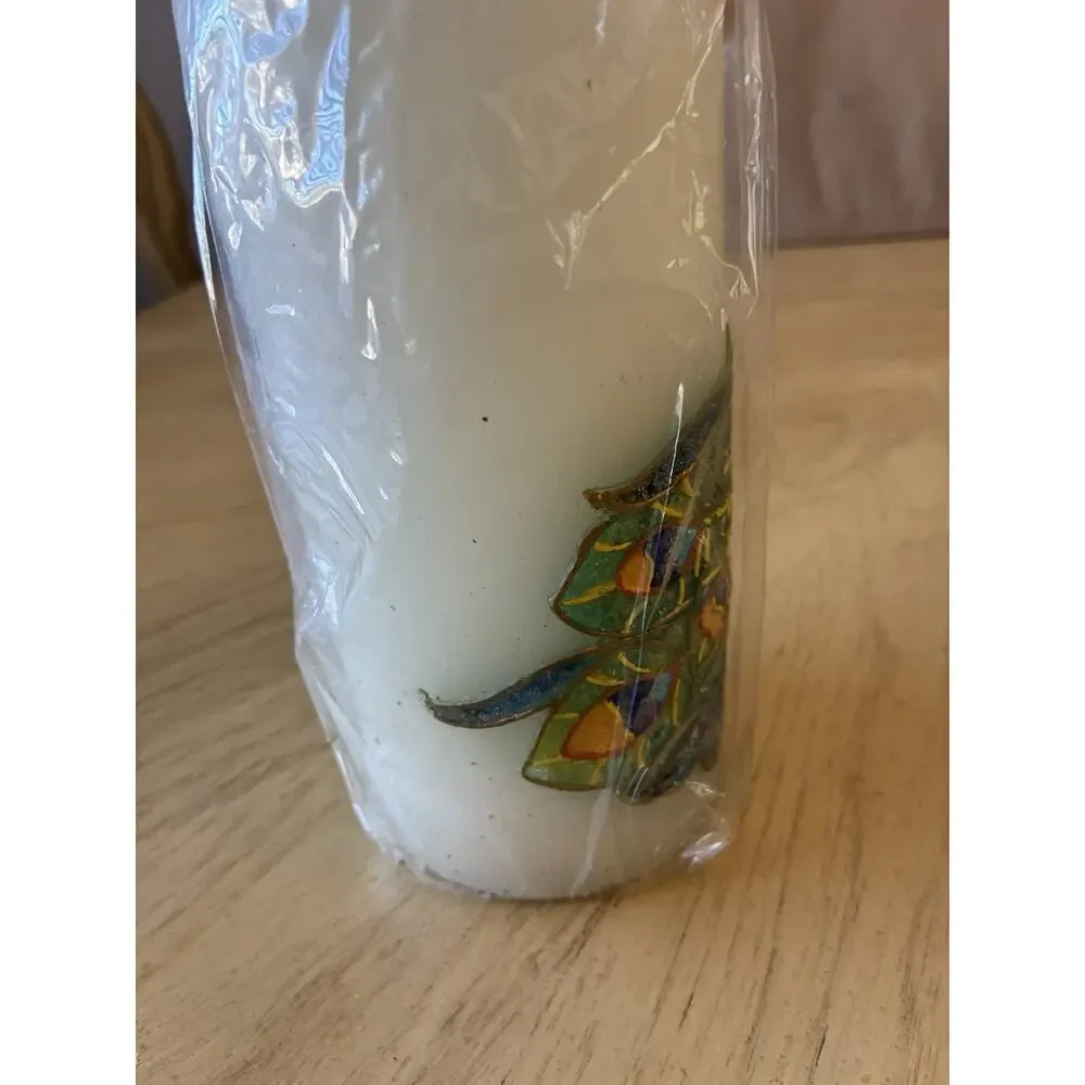 New PIER 1 Unscented PEACOCK PILLAR CANDLE 6
